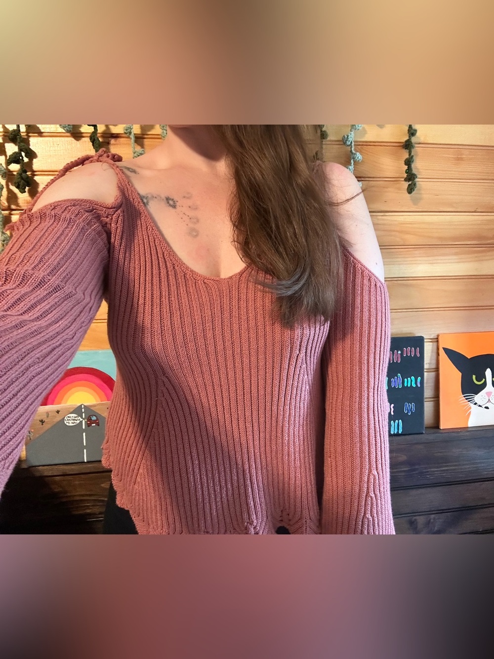 Romantic Dusty Rose Cold-Shoulder Sweater